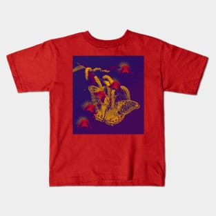 Red radioactive butterflies in glowing landscape Kids T-Shirt